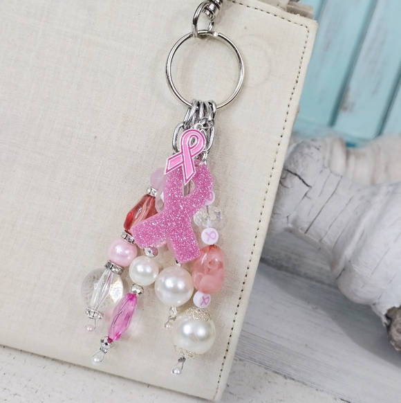 Handmade Pink Ribbon Purse Charm / Keychain - Breast Cancer Awareness - Picture 3 of 6
